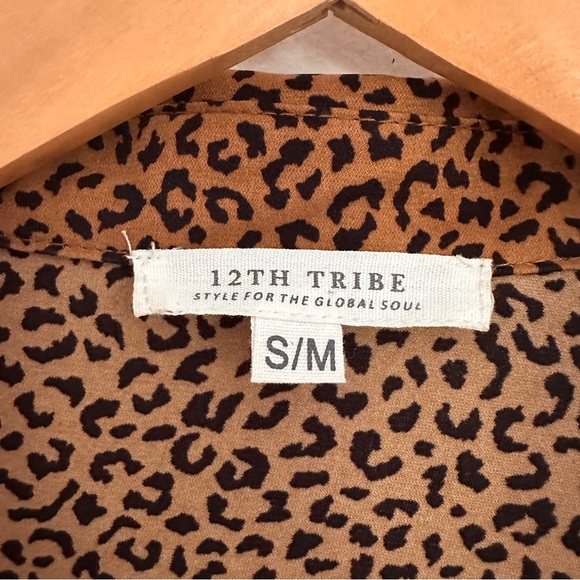 12th Tribe leopard print collared button down long sleeve shirt - Picture 2 of 5